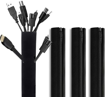 Wonder Care Soft Neoprene Cable Sleeve Wrap Cover Management Cord Wire Hider System With Zipper For Tv Computer Office Home (Black, 39-40 Inch) -Pack Of 4