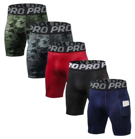 BEGIANT Lot de 3/5 Shorts Compression Sport Homme sous Vêtement de Sport à Séchage Instantané Poche Sécurisée Cuissard Velo Fitness Musculation