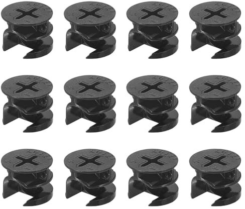 TA-VIGOR 12Pcs Furniture Connecter Cam Lock Nuts Fittings, 15mm x 12mm Screw Eccentric Fasteners for Cabinet Drawer Dresser Wardrobe Furniture Panel Connecting, Black