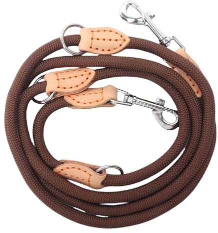 Laisse Chien 2m Laisse Multiposition Chien de Taille et Grande Réglable avec 2 mousquetons Gros Longe pour Chiens-Double 2 Chiens Promenade, Dressage Beige Gris (Marron, 2.1m x 1cm)