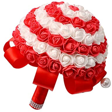 GLEAVI 1pezzi Rosse Da Sposa Bouquet Sposa Per Matrimonio Realizzato Materiali Fiori Da Per Uso Nuziale Decorazione