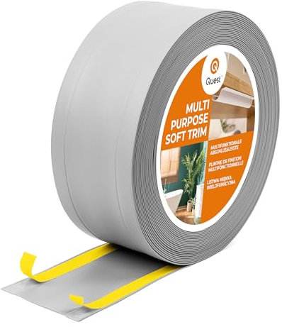 Quest 6en1 Plinthe de finition, Plinthe Souple Adhésive, Moulure Multifonction - Largeur 95 mm – Moulure Flexible, Multifonctionnelle, Résistante aux UV - Gris, 20 Mètres