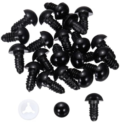 PATIKIL 12mm Safety Eyes, 20 Pcs Plastic Craft Eyes with Protective Film with Washers for Stuffed Animals Crochet Toys Dolls DIY Craft Making, Black