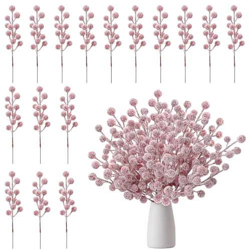 Shining She Rote Beeren Deko Weihnachten, 16 Stück Künstliche Rote Beeren Deko Zweige Weihnachten, Beerenzweig Künstlich Holly für Weihnachtsdeko rot Hochzeit Partydekoration DIY Handwerk