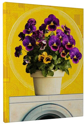 Spring Violet Floral Canvas Wall Art, Yellow Pansy Flower Prints, Abstract Home Decor for Living Room, Bedroom, Kitchen, Wrapped Canvas 8x10 Inch