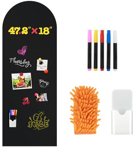 Tableau Noir Magnétique pour Mur,120x45 cm Arche Feuille Autocollante avec 5 Marqueurs de Craie Liquide, Parfait pour L'apprentissage, le Dessin et L'organisation de la Maison (Noir)