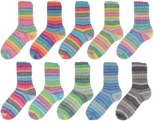 SUPERGARNE Sockenwolle Aktiv 4-fädig – 1000 g (10x100g), Strapazierfähig, Maschinenwaschbar, Made in Italy, Ideal für Socken und Strickprojekt (Rainbow III.)