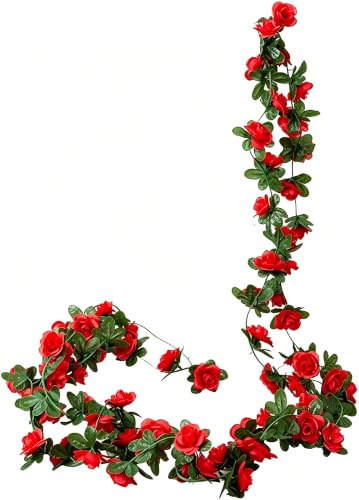 Rote künstliche Blumengirlande, Pfingstrosen, Ranken, Blumen, Girlande, hängende Seidenpflanzen für Hochzeit, Tisch, Wand, Hintergrund, Party-Dekoration, künstliche Pflanzen