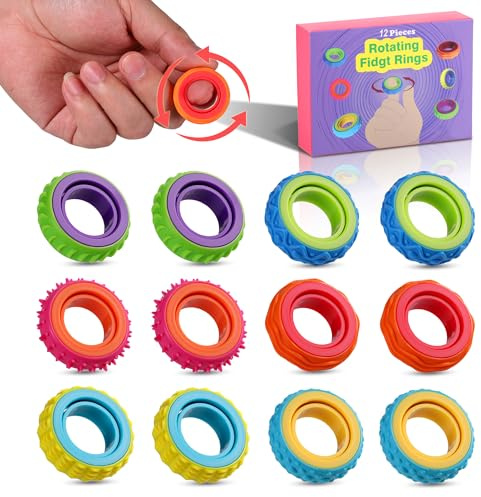 Fidget-leksaker, sensoriska ringar för barn och vuxna, 12-pack texturerade spinnerringar för ångestlindring, ADHD och autismfokus Fidget-ring