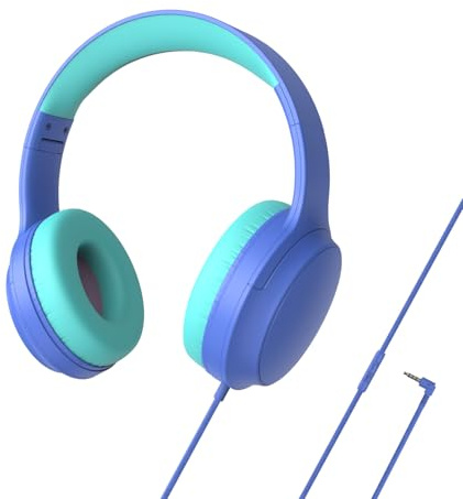 Usoun Kids Headphones,Wired Headphones for Kids Over Ear with Microphone,85/94dB Volume Limiter Headphone for Kids Boys Girls Teens Children,3.5mm Wired Foldable Headphone for School/Tablet (Blue)