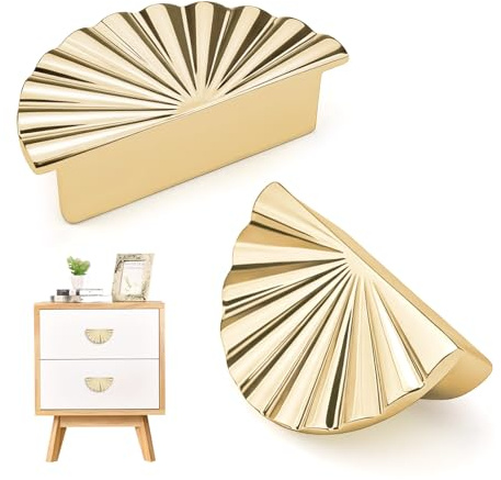 Fatiya 2 Packs Brushed Gold Cabinet Knobs, Half Round Cupboard Door Knobs, Zinc Alloy Gold Vintage Drawer Pulls Hardware Handles with Screws for Dresser Wardrobe Drawers Jewelry Boxes (Gold)