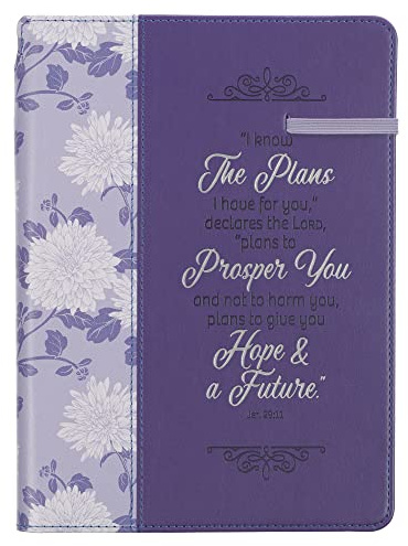 Christian Art Gifts Scripture Journal I Know the Plans Jeremiah 29:11 Bible Verse Inspirational Faux Leather Notebook, 336 Ruled Pages, Elastic Closure, Ribbon