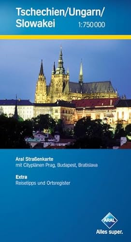 Aral Straßenkarte Tschechien/Ungarn/Slowakei / 1:750 000 / Mit Cityplänen Prag, Budapest, Bratislava / Mit Infoheft inkl. Ortsregister, Reisetipps und Entfernungsangaben