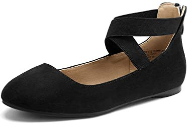 DREAM PAIRS Women's Sole_Stretchy Black Elastic Ankle Straps Ballet Flats Shoes Size 12 US/ 10 UK