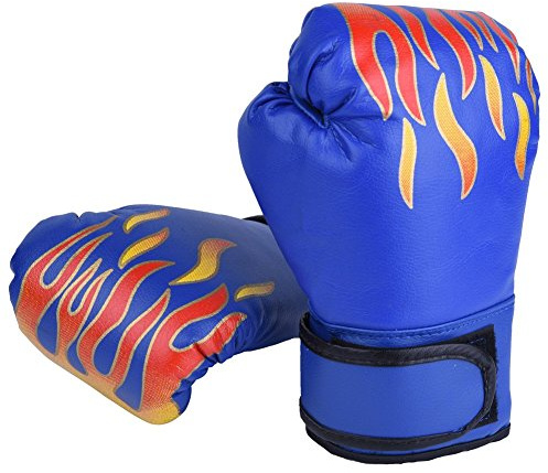 Gloglow Kinder Boxhandschuhe 3 Farben PU Material Kinder Cartoon MMA Jab Trainingshandschuhe atmungsaktive Thai Boxsack (blau)