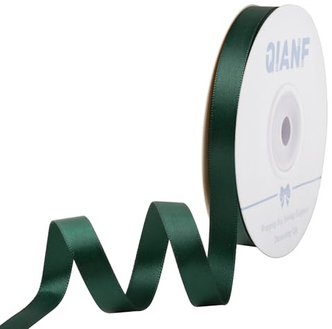 QIANF 3/8 Inch Hunter Green Ribbon Double Face Satin Ribbon for Gift Wrapping Hair Bows Making Chair Sash Valentine's Day Wedding Birthday Party Invitation Decorations Floral Craft Sewing, 25 Yards