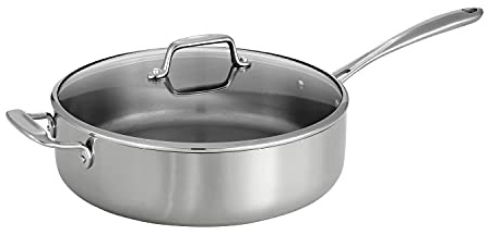 Tramontina Tri-Ply Clad Stainless Steel 6-Quart Saute Pan with Glass Lid, Induction-Ready Cooking Pan, Dishwasher-Safe, NSF-Certified