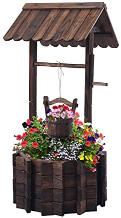 Notume Garden Wooden Decor Rustic Wishing Well Planter Outdoor Home Décor for Patio, Upgrade Wishing Well Garden, Yard Hanging Bucket Patio Lawn Backyard Home Decor