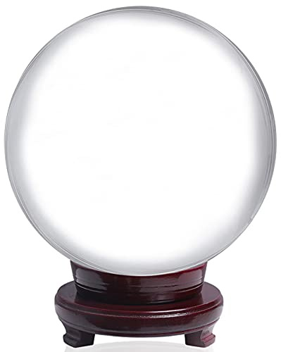 LONGWIN 200mm(8 inch) Huge Clear Divination Crystal Ball Meditation Glass Sphere Free Wooden Stand Home Decoration Ornaments