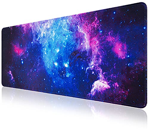Gaming Mouse Pad, Abetcabe Extended Mouse Pad XXL 800 x 300 x 1.8 mm,Computer Keyboard Mouse Mat Desk Pad with Non-Slip Rubber Base and Stitched Edge for Home Office Gaming Work (Blue-Galaxy, XL) | Computer Keyboard Mouse Mat Desk Pad with Non-Slip Rubber Base and Stitched Edge for Home Office Gaming (Blue-Galaxy, XL)