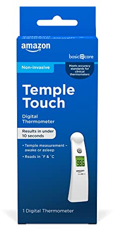 Amazon Basic Care Temple Touch Digital Thermometer, Instant Read, Easy to Use, Fast Accurate, White