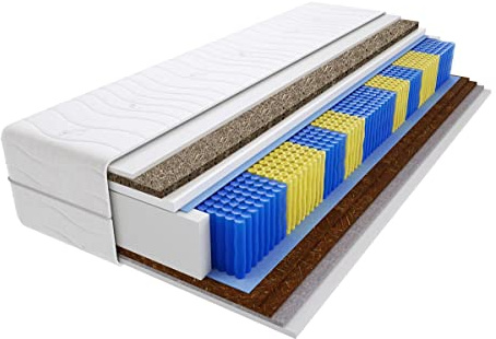 Godre Santana Gras Taschenfederkernmatratze 9 Zonen doppelseitig H4 und H5 Härtegrad 19cm hoch hypoallergen Seegras Rosshaar 2X Kokos mit gestepptem Bezug 180x200 cm