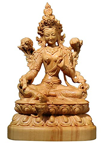 KGADRX Buchsbaum 12cm Bodhisattva Tara Grüne Skulptur Tibetische Buddha Holzstatue Anbetung Wohnkultur Skulptur Ornamente