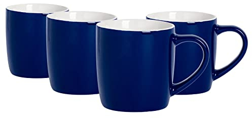 Argon Tableware Coloured Coffee Mugs - Navy - 350ml - Pack of 4 - Gloss Ceramic Stoneware Latte Cappuccino Cups Hot Chocolate Cups Colourful Mug Set with Handle