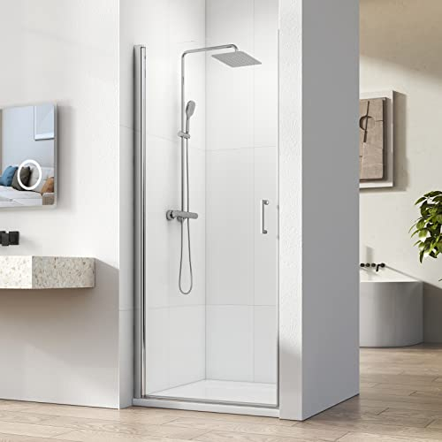 Heilmetz 90cm Nischentür Duschabtrennung Schwingtür Dusche Pendeltür Duschwand 6mm Klar Sicherheitsglas mit Nano Beschichtung Duschtür Höhe 195cm