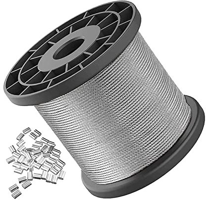Drahtseil für Rankhilfe,304 Edelstahl Stahlseil mit 50 Aluminiumhülsen,Edelstahlseil Kann Hängender Draht Garten Drahtsei für Rankhilfen Kletterpflanzen,Außenleuchten Aufhängeset,Weintrauben Rankhilfe