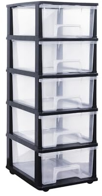 ABBAware Schubladenbox, Schubladen-Container auf Rädern, 5 große 17 Liter Schubladen, der Umwelt zuliebe aus recyclebarem PP Kunststoff, in schönen Farbvarianten, Rollcontainer, Organizer, Stapelboxen