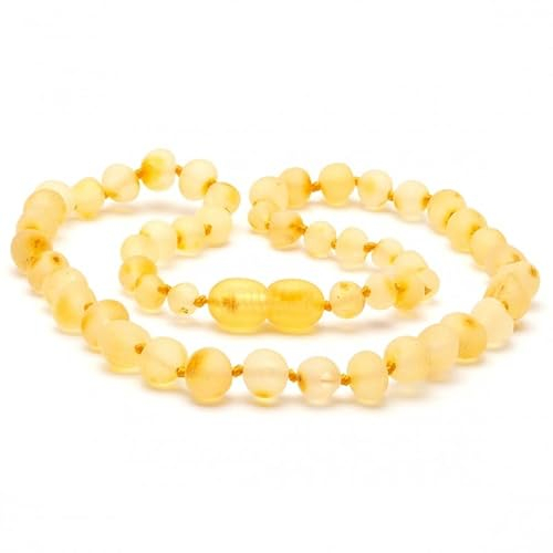 Amber Seven Collar de ámbar báltico en color claro, ámbar limón, tres tamaños 32, 38, 45 cm, cuentas de ámbar de 5 mm, collar de perlas de ámbar verde natural, 38 cm, Gema, Ámbar