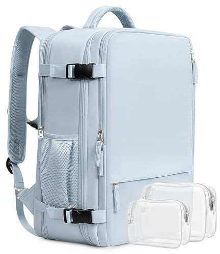 Beraliy 29L Travel Backpack Women, Airline Approved Backpack, Carry On luggage, 17.3 inch Laptop Backpack, Waterproof Business Hiking Weekend Bag, Light-blue