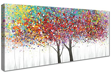 Bunter Baum des Lebens Mit Rahmen Leinwand Bilder Rot Gelb Baum Leinwandbilder Malerei Gemälde Poster Foto Bild auf Leinwand Wandbilder Heimbüro Wohnzimmer Schlafzimmer Dekorationen 50x120cm