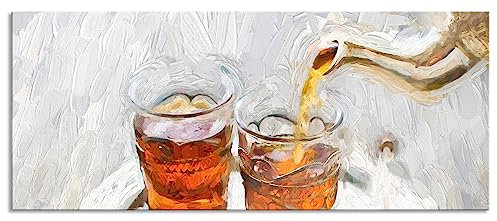 Tableau panoramique sur verre - Tableau mural en verre véritable - Thé arabe - 120 x 50 cm - Avec suspension et entretoises