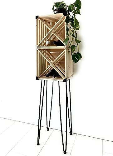 Cave à vin en bois avec jambes noires - Porte-bouteille Design autoportant - Meuble à vin - Présentoir -