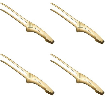 4 Pcs Stainless Steel Kitchen Tweezer Food Tongs,Korean Japanese BBQ Tongs,Self-Standing Tongs for Cooking,Buffet,Sea Food,Camping Barbecue (Gold)