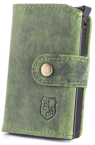hodalump Kompaktes Kreditkartenetui mit Schutzhülle aus Echt-Leder - Kreditkartenhalter für Damen und Herren - Money Clip mit Kartenhüllen (Grün)