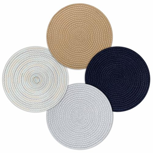fanquare 30cm Baumwolle Rund Tischsets 4er Set, Geflochtene Platzdeckchen, Hitzebeständig rutschfest Waschbar Platzsets für Küche Esstisch, Braun
