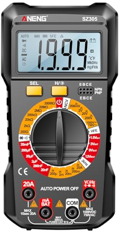 SZ305 Multimètre Testeur de Condensateur Professionnel 1999 Compte Intelligent Voltmètre Ohm-mètre Mesure Rapide et Précis Tension Courant Résistance Condensateur Fréquence Diode HFE