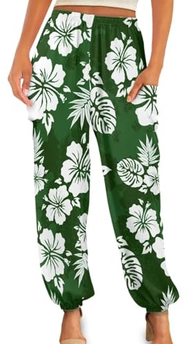 Gzzxiailg Tropical Leaves Flower Womens Kung fu Pant Non-See-Through Bloomers Workout Lounge Joggers Sporty Leggings Leisure Slimming Dancing Long Pants for Daily