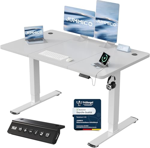 JUMMICO Höhenverstellbarer Schreibtisch 120 x 60 cm, USB-A-Anschluss