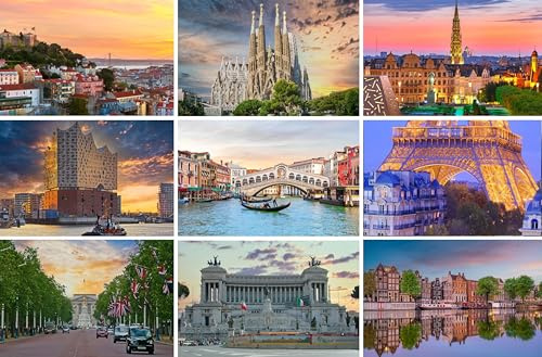 Set di cartoline città in Europa: 9 carte singole - motivo: Londra Amsterdam Roma Parigi Lisbona Venezia Barcellona - Foto/Immagini/Souvenir
