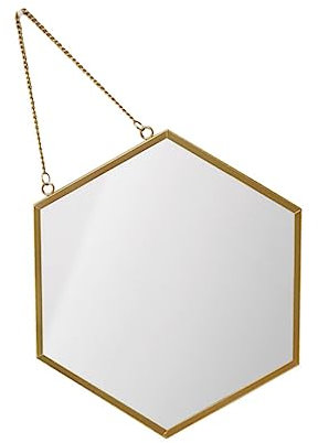 WOONEKY Sechseckiger Kosmetikspiegel aus Metall und Glas Wandmontierter Schminkspiegel für Badezimmer Kreative und Dekorative Wanddeko im Modernen Stil