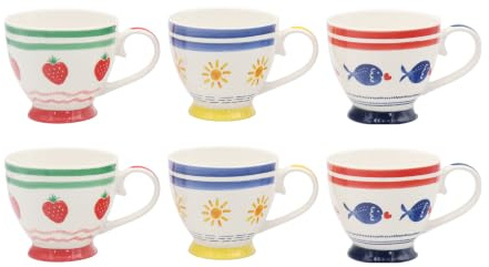 Ard'time - Lot de 6 Tasses avec Pieds, Tasse à café, à Thé, Mugs en Céramique, Imprimés Multicolores, Design Moderne, Adapté au Micro-onde et Lave-vaisselle, Collection LE PETIT CABANON