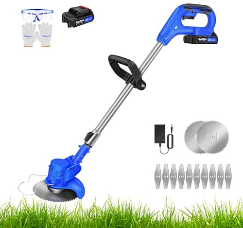 Grass Trimmer, Garden Strimmer, Cordless Strimmer, Battery Strimmer, 21V Llawnmower and Strimmer Set, Grass Cutter with 1.5Ah Battery and Charger, Garden Strimmer for Gardens Lawns, Clearing Weeds