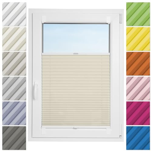 Estika Plissee ohne Bohren zum Kleben - 70cm Brite x 100cm Höhe - Beige - Selbstklebende Montage, Modern sichtschutz für Fenster, Jalousien Fenster ohne Bohren