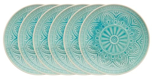 BUTLERS Teller Ø21cm 6er Teller Set SUMATRA Steinzeug Geschirr | Kuchenteller Frühstücksteller Speiseteller Essteller | Exotisch & gemustert | Mikrowellen- & spülmaschinenfest