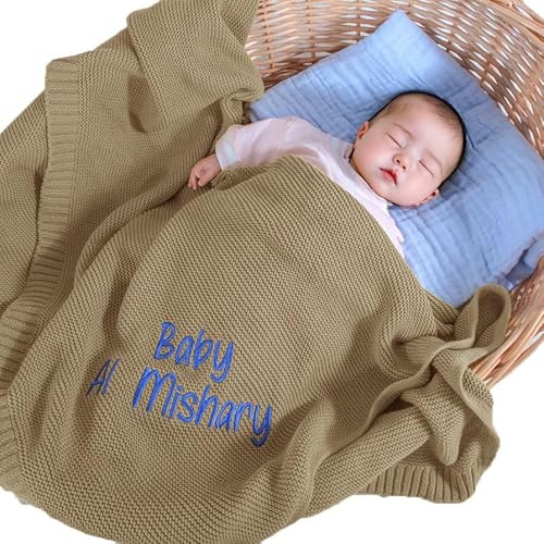 REQTYUI Personalisierte Babydecken – Individuell bestickte Strickdecken mit Namen Babys, Jungen und Mädchen. Perfekt für Geburtstage, Babypartys und Weihnachten