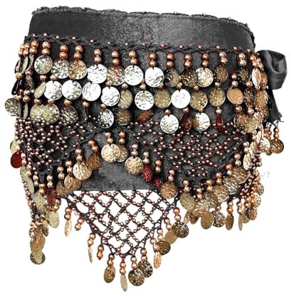 ASFWAGQ Damen Profi Zumba Bauchtanz Gürtel Chiffon Hüfttuch Tanztuch Münztuch Gürtel Röcke (schwarz)